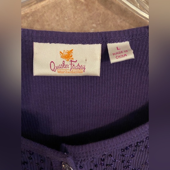 Quacker Factory~Purple‎ 1 piece Tank/Cardigan~Sz L~Sequins & Crystal buttons~EUC - Picture 5 of 5